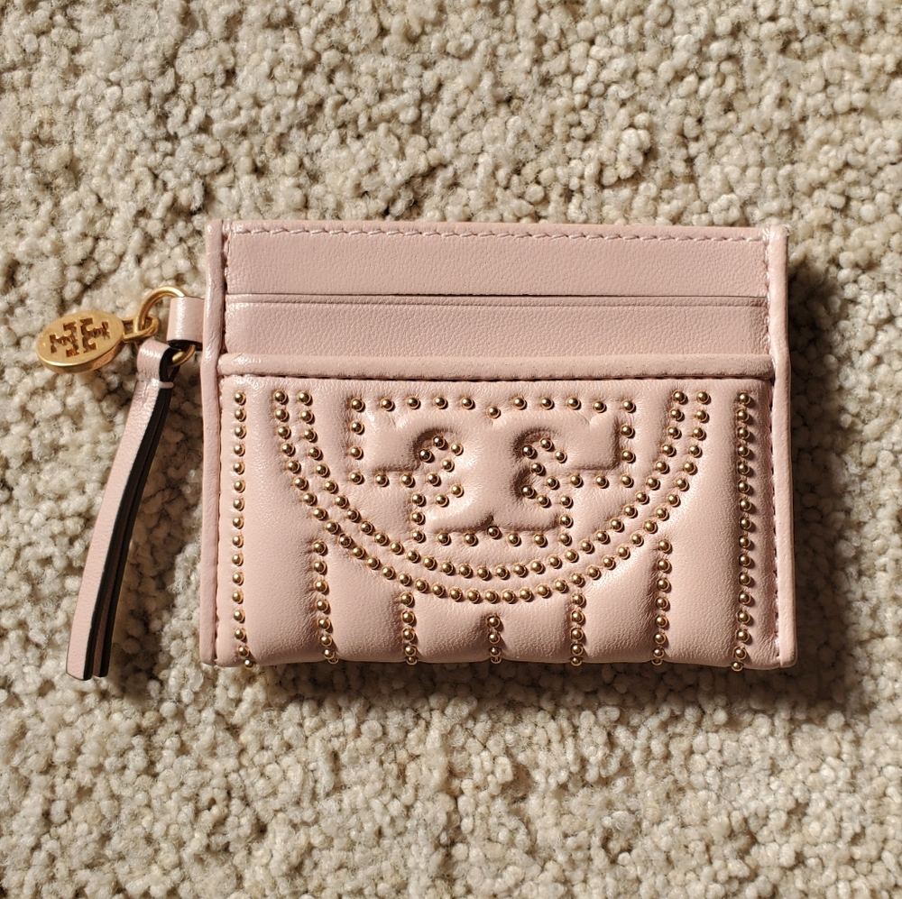 Tory Burch Pink Studded Leather Card Case Wallet